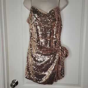 Lulu's Rose Gold Sequin Romper Large NWT